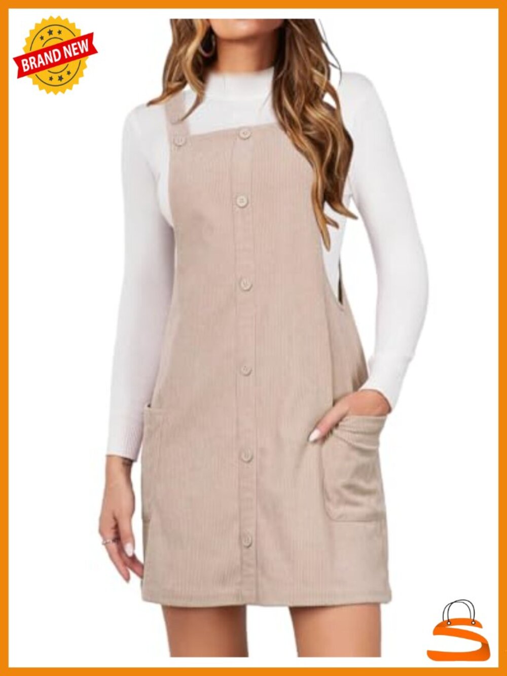Corduroy Button Down Overall Dress with Pockets Adjustable Straps Mini